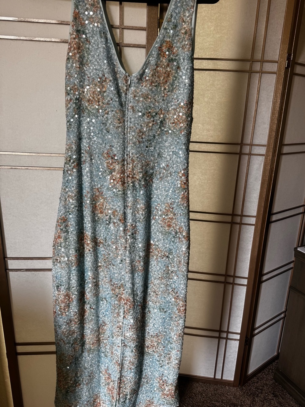 🩵LULU’s Sequin Embellished V-Neck Maxi Dress in Light Blue and Rose Gold - Picture 7 of 10